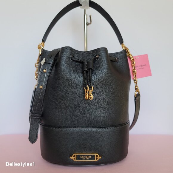 KATE SPADE Gramercy Pebbled Leather MEDIUM Bucket Bag- Black color ⭐ - Picture 1 of 16